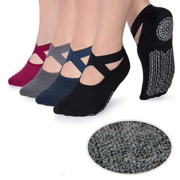 4 Pairs Yoga Socks for Women Non Slip Socks for Barre Pilates Hospital Dance Cushioned Anti Skid Ballet Socks With Grip Gifts 